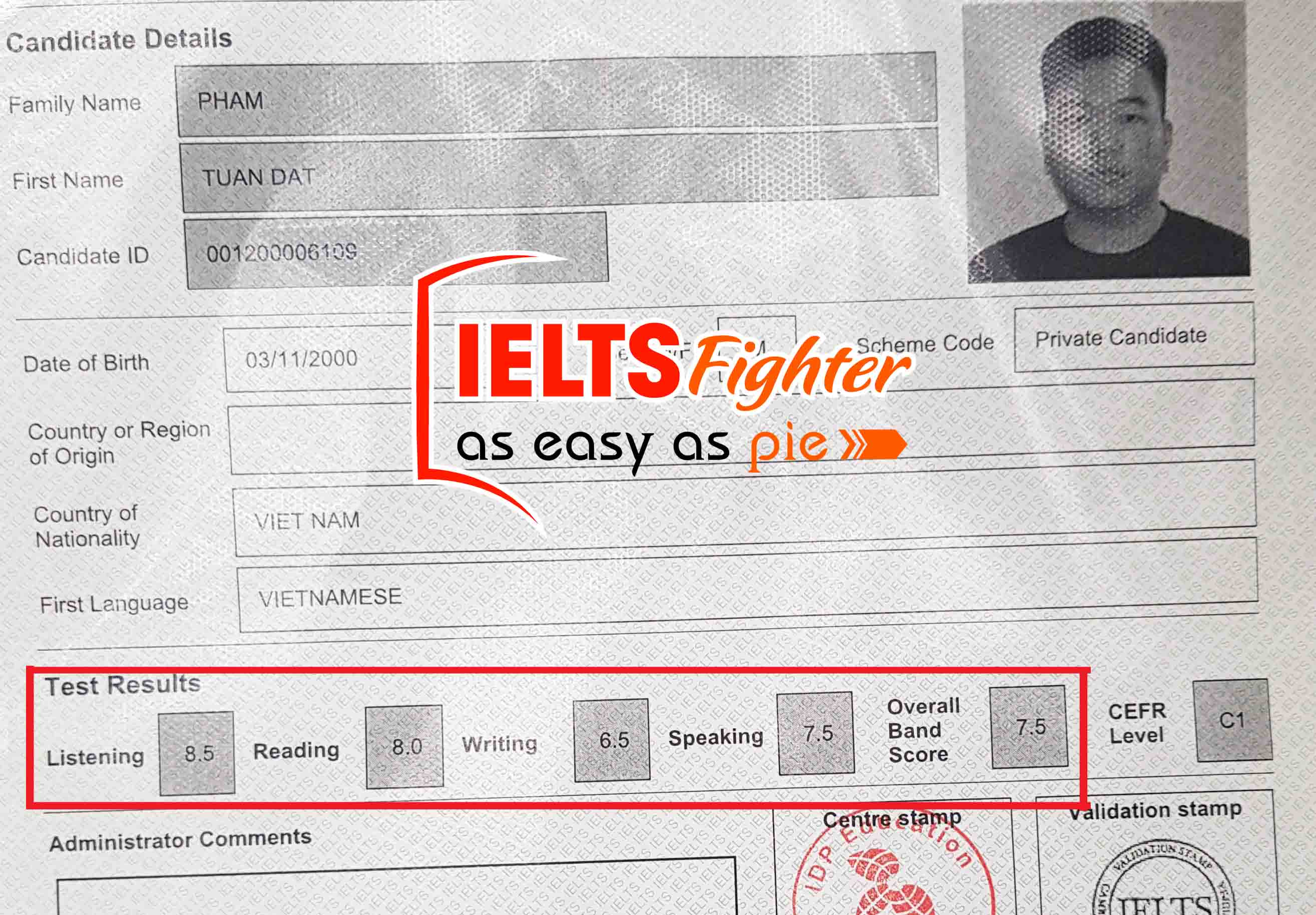 Học viên 7.5 IELTS của IELTS Fighter