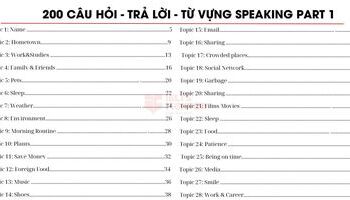 IELTS Speaking Part 1 Topics and Sample answers (New): 200 bài mẫu hay