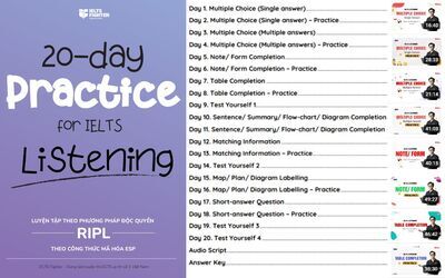 Ebook 20-day Practice for IELTS Listening PDF + AUDIO + VIDEO