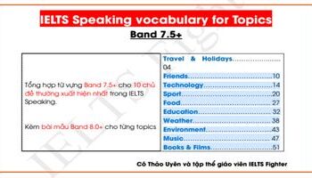 Tổng hợp từ vựng IELTS Speaking band 7.5 cho 10 Topic phổ biến nhất