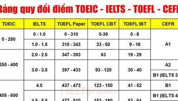 Quy đổi điểm TOEIC sang IELTS, SAT, TOEFL và CEFR
