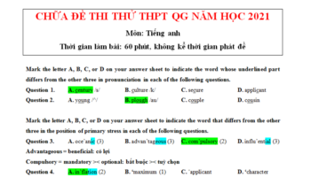 Giải chi tiết đề thi thử THPT Quốc Gia môn Anh