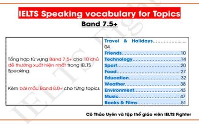 Tổng hợp từ vựng IELTS Speaking band 7.5 cho 10 Topic phổ biến nhất