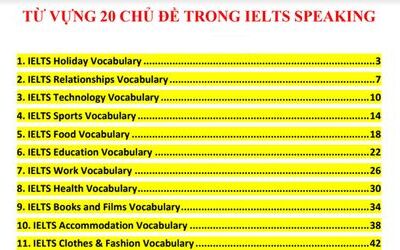 IELTS Speaking Vocabulary theo 20 chủ đề phổ biến nhất