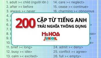 200 Cặp từ trái nghĩa thông dụng trong tiếng Anh tiểu học