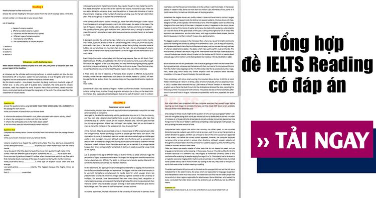 Tổng hợp đề thi IELTS Reading Test có đáp án chi tiết