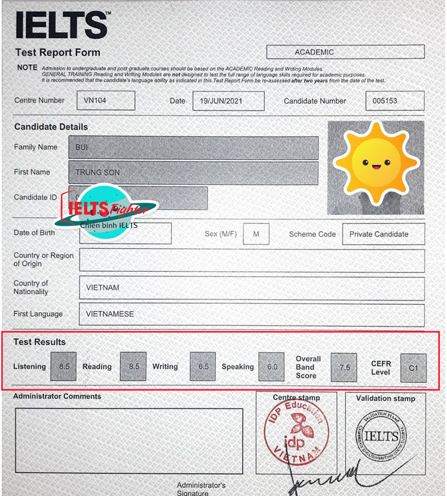 trung sơn 7.5 ielts