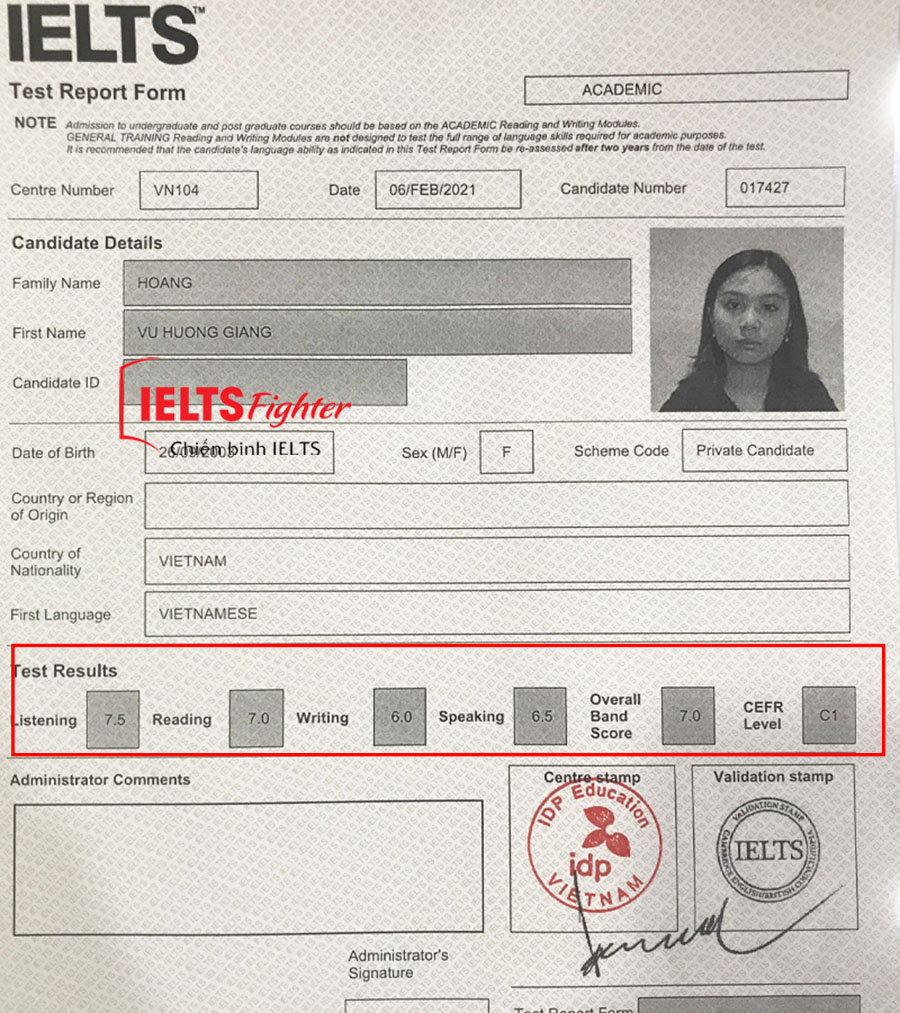 hương giang 7.0 ielts