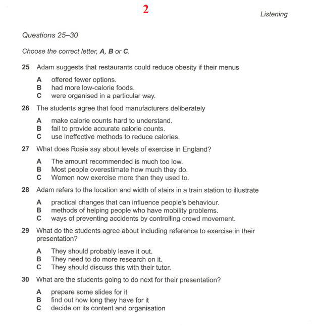 part of presentation ielts listening