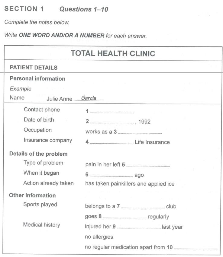 IELTS listening topic Health problem