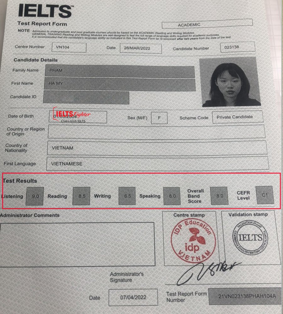 hà my 8.0 ielts