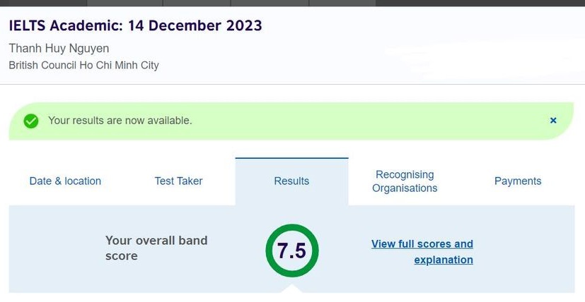 Thanh Huy 7.5 IELTS