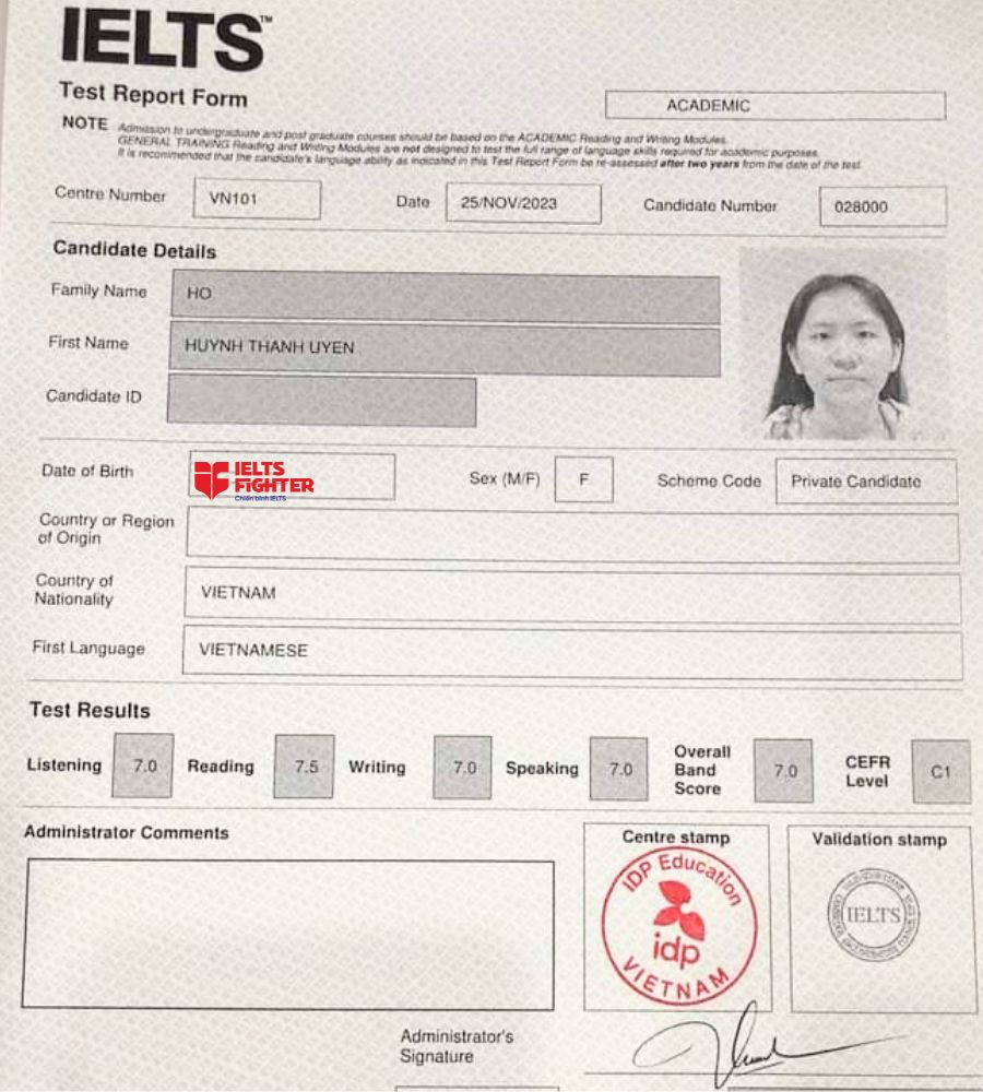 Hồ Huỳnh Thanh Uyên 7.0 IELTS