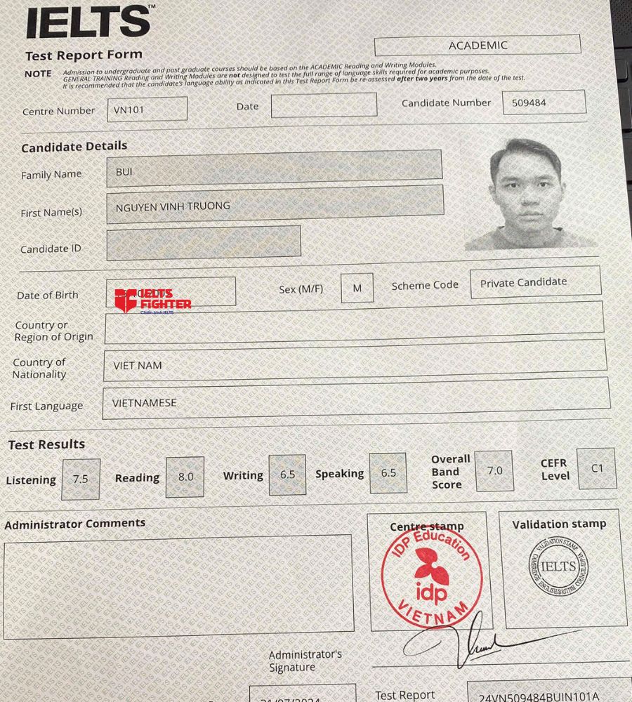 Chứng chỉ Bùi Nguyễn Vĩnh Trường 7.0 IELTS