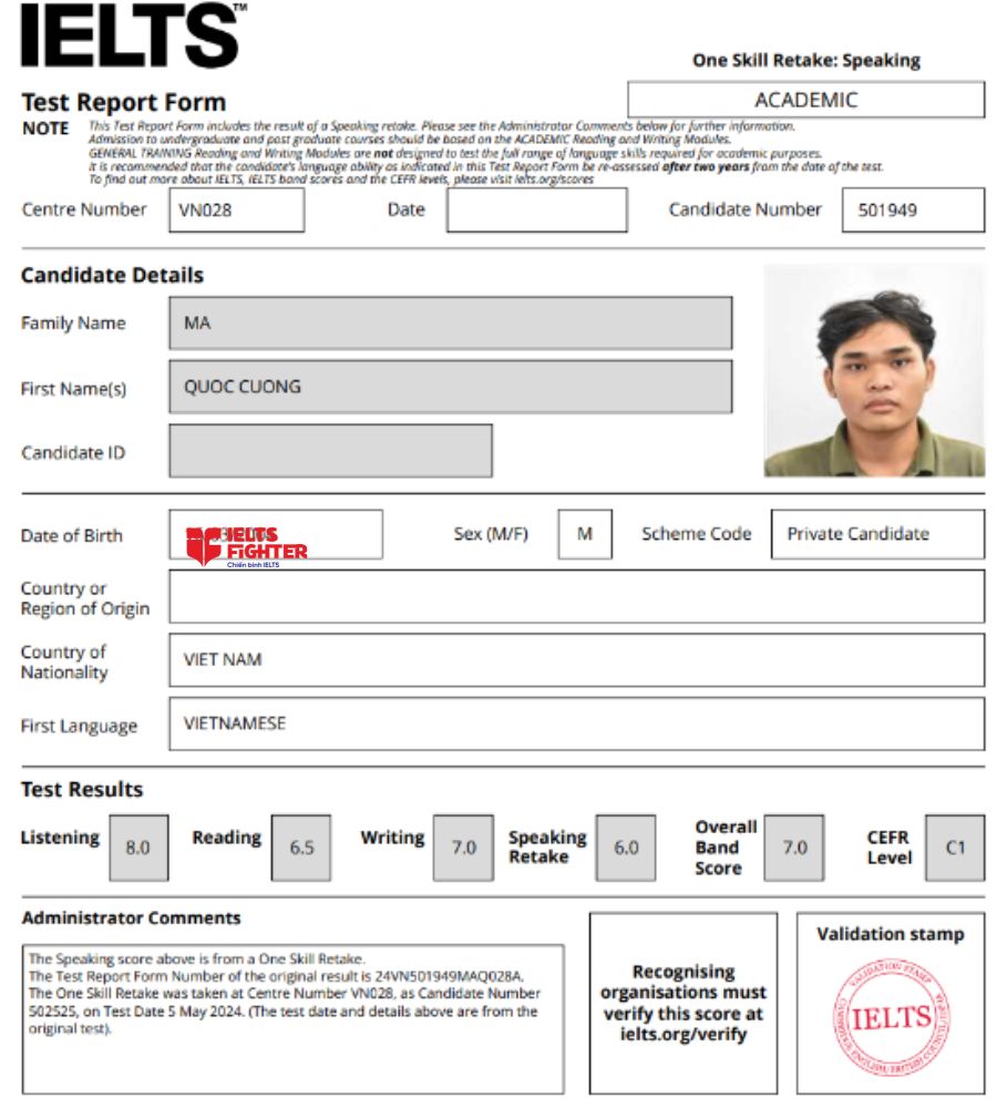 Mã Quốc Cường 7.0 IELTS