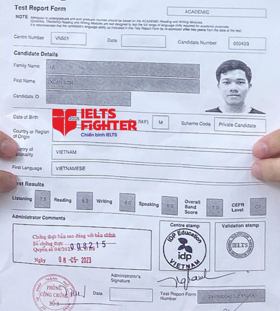 bảng điểm xuân sơn 7.0 IELTS