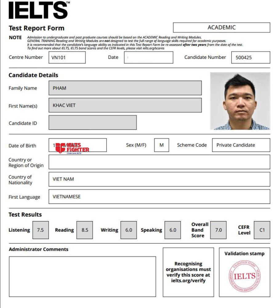 Chứng chỉ Phạm Khắc Việt  7.0 IELTS