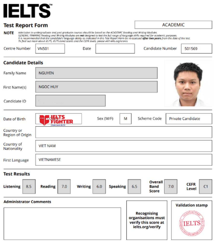 Chứng chỉ Nguyễn Ngọc Huy  7.0 IELTS