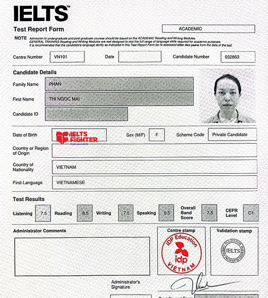 Chứng chỉ Phan Thị Ngọc Mai  7.5 IELTS