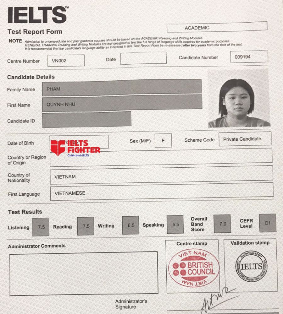 quỳnh như 7.0 ielts