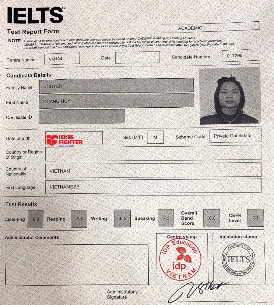 quang huy 8.0 ielts