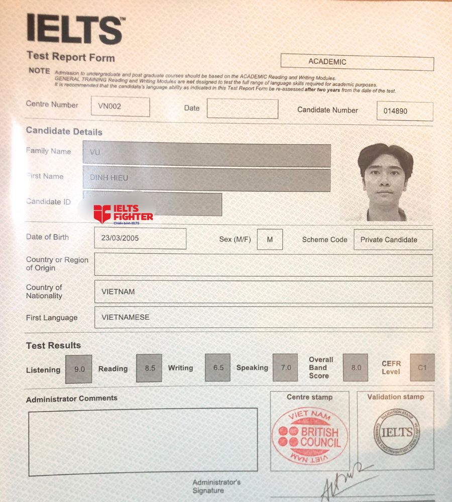 đình hiếu 8.0 IELTS