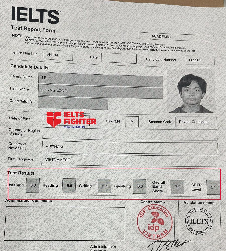 lê hoàng long 7.0 IELTS - 2