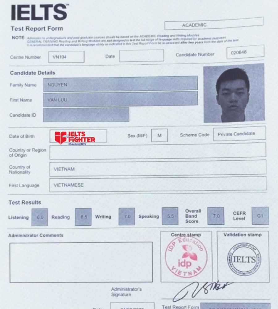 bảng điểm nguyễn văn lưu 7.0 ielts