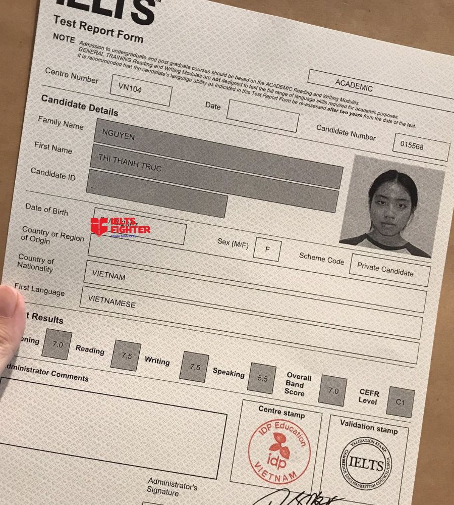 Chứng chỉ Nguyễn Thị Thanh Trúc 7.0 IELTS