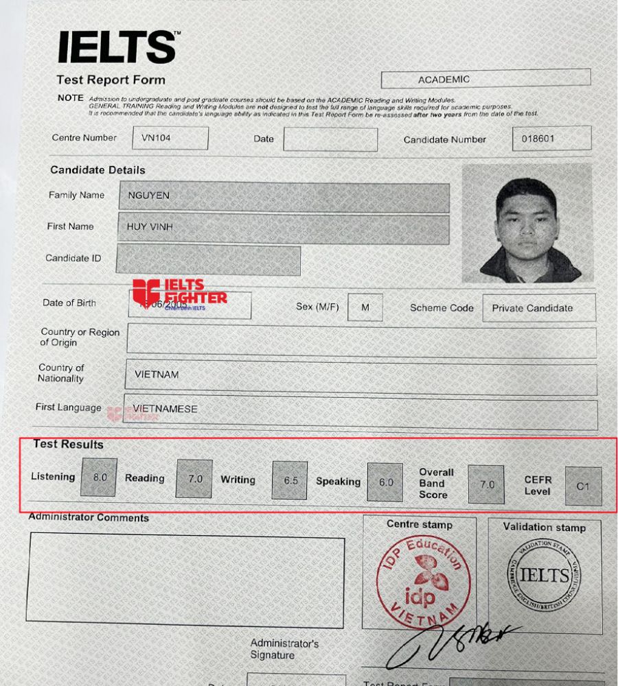 bằng huy vinh 7.0 IELTS