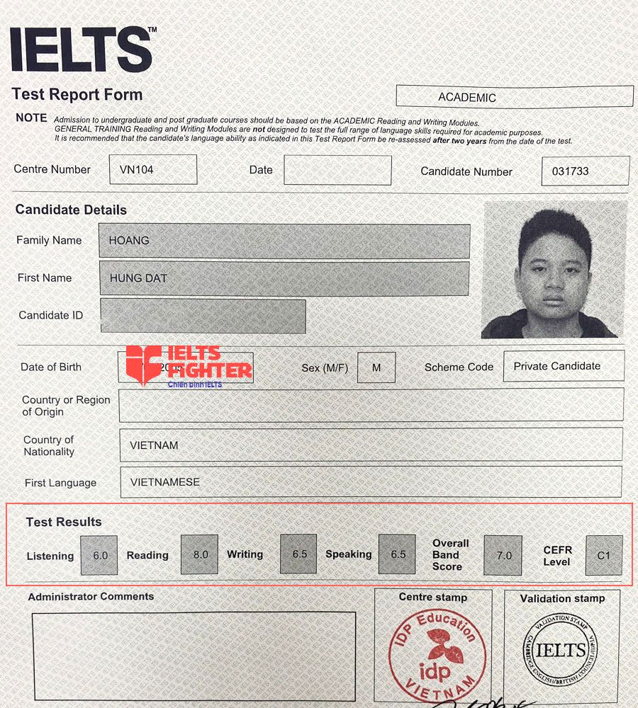 bảng điểm thpt nguyễn bình khiêm Hưng đạt 7.0 IELTS