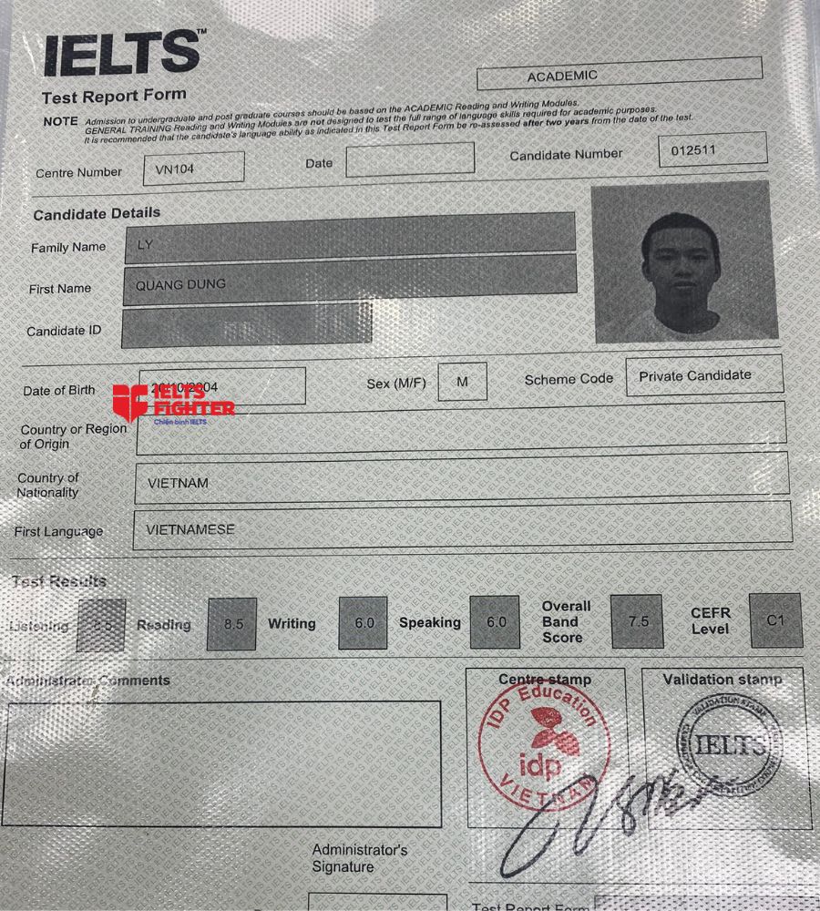 quang dũng 7.5 ielts 