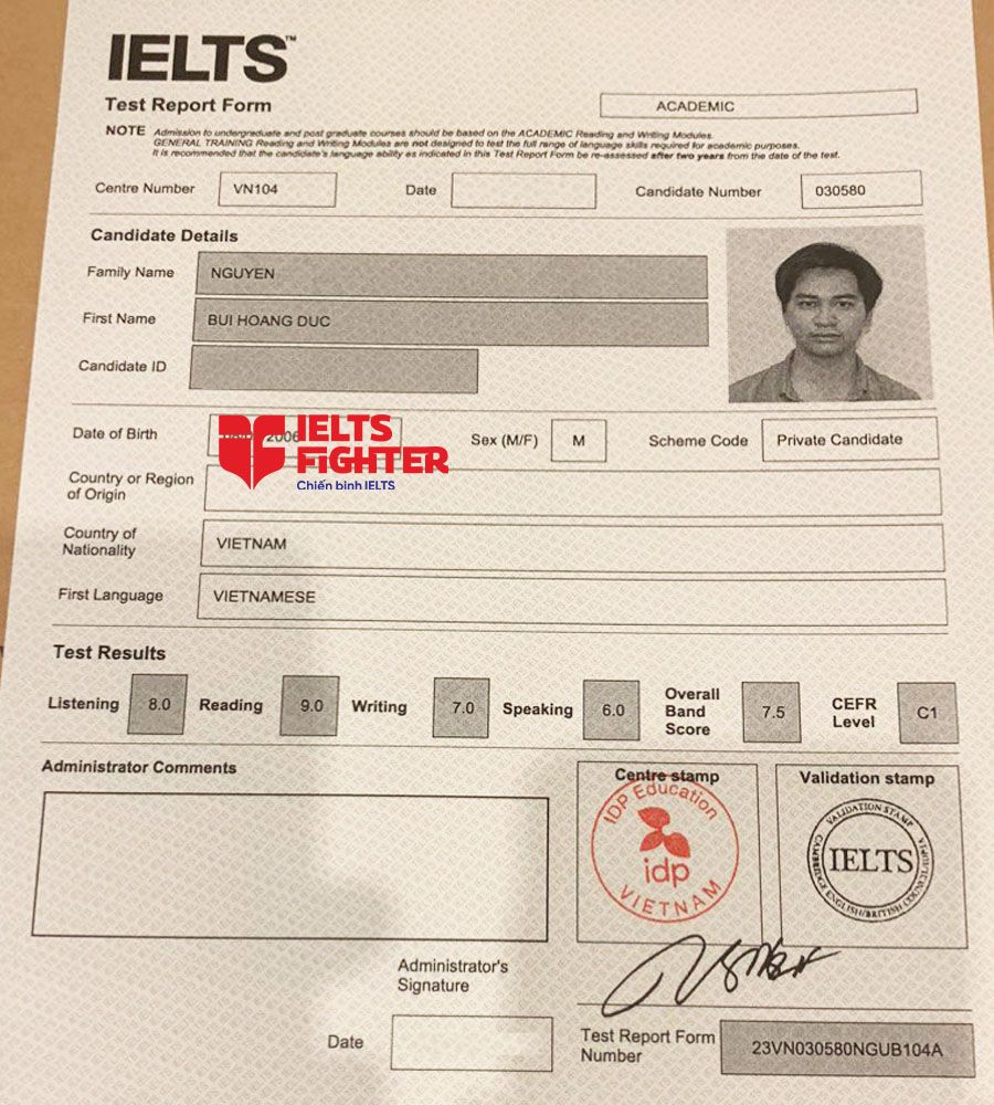 Hoàng đức 7.5 IELTS