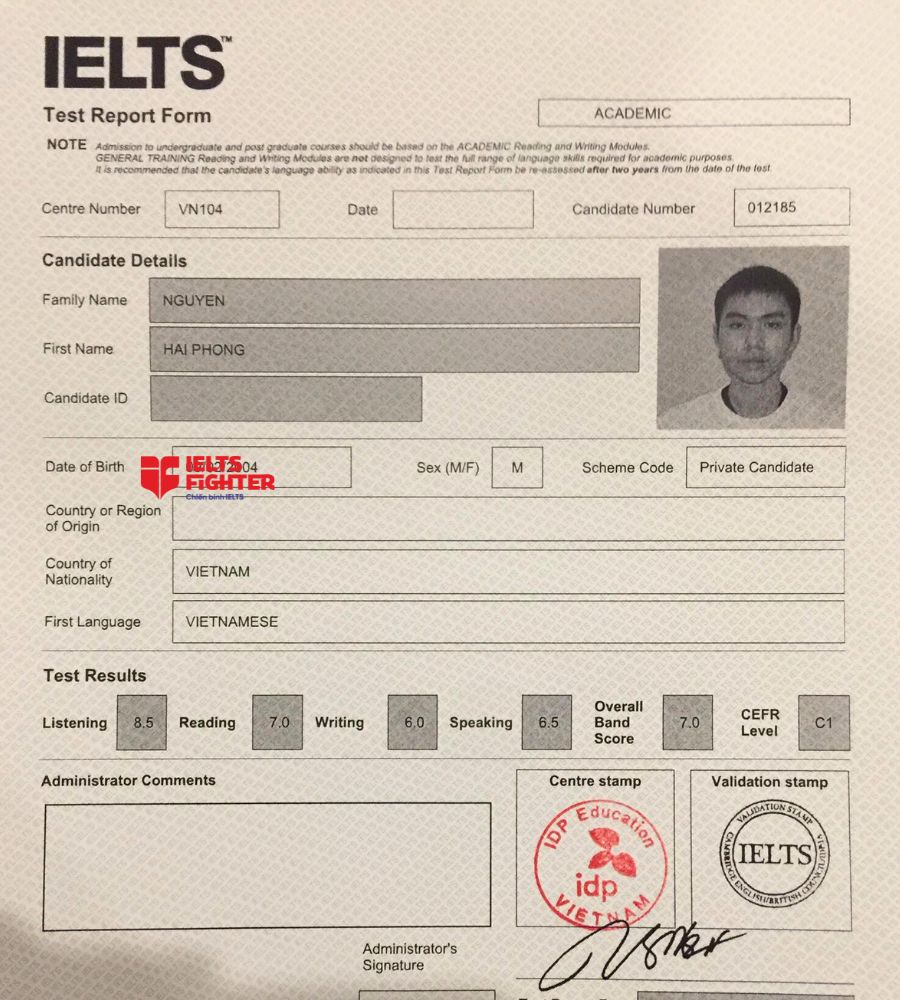 hải phong 7.5 ielts