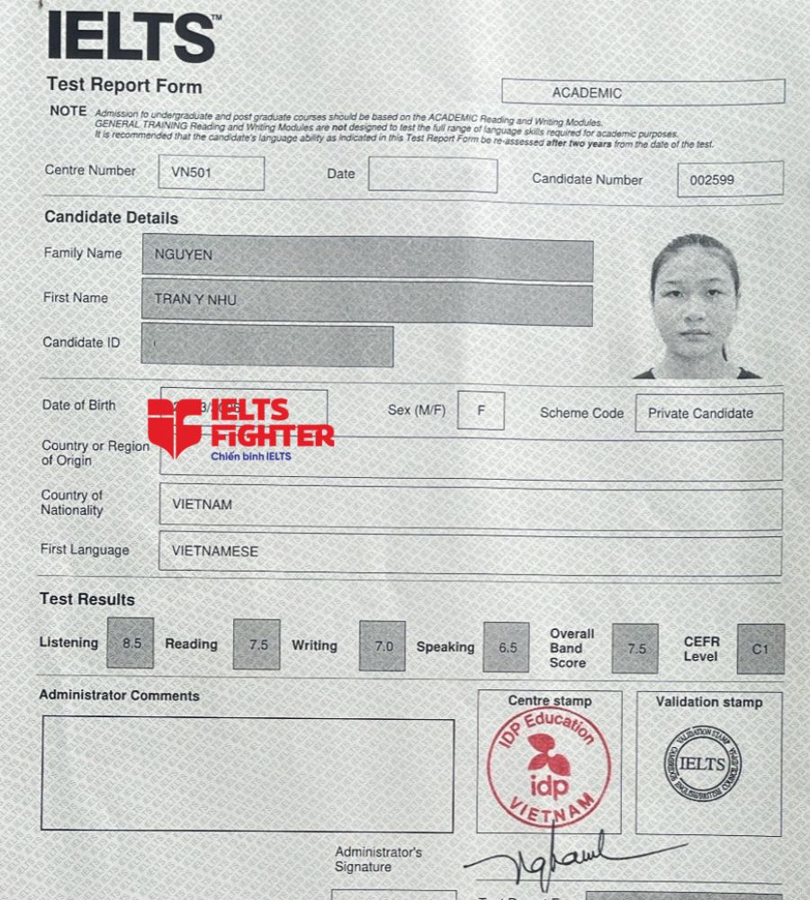 bảng điểm ý như 7.0 IELTS
