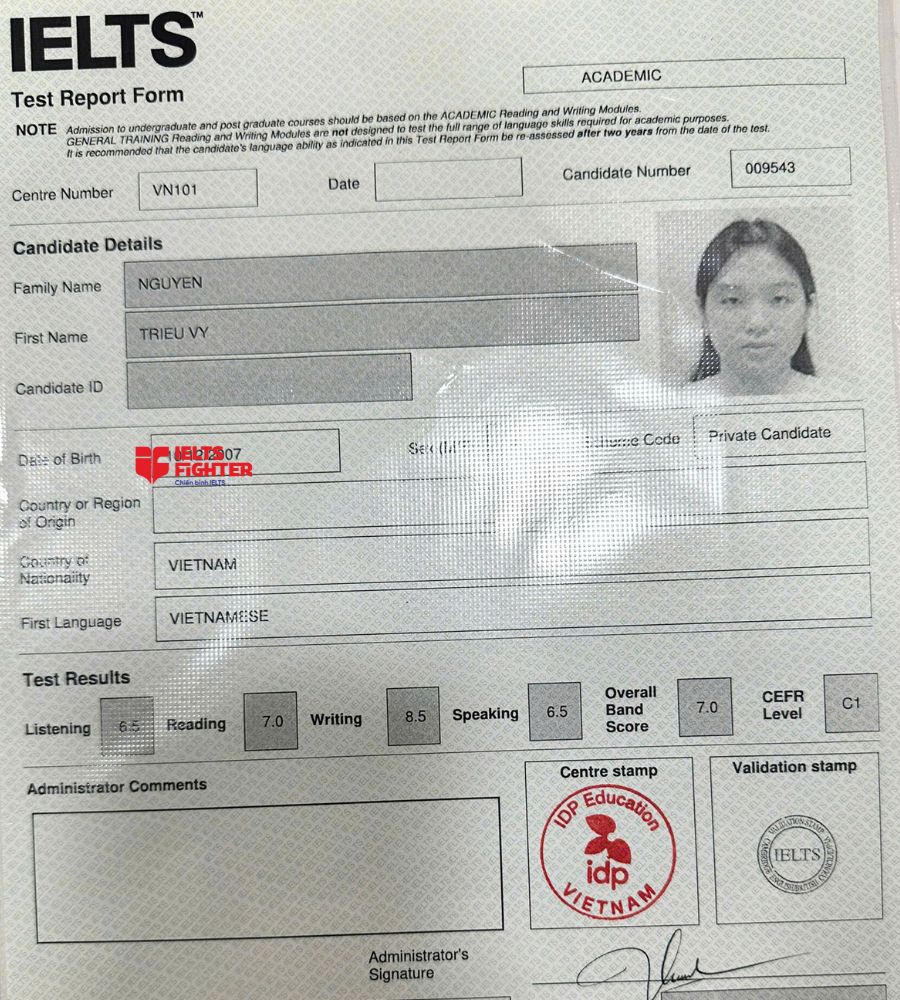 Chứng chỉ Nguyễn Triệu Vy  7.0 IELTS