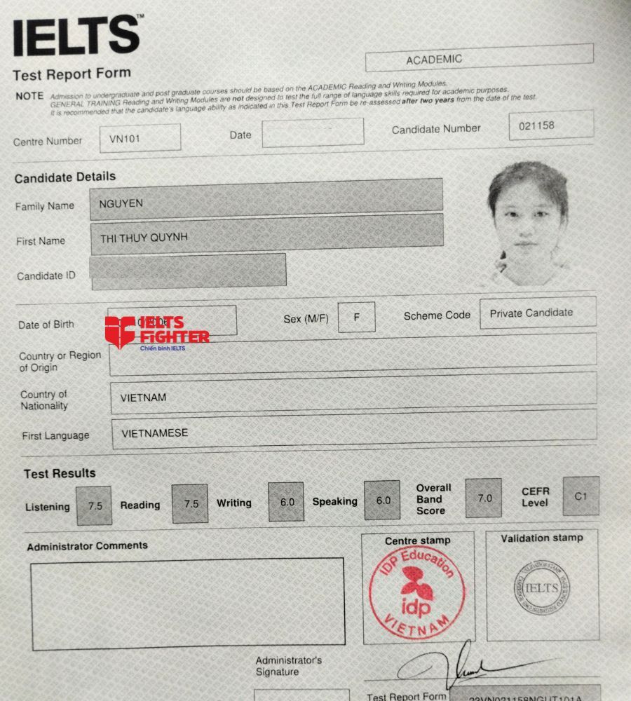 bằng Nguyễn Thị Thúy Quỳnh 7.0 IELTS