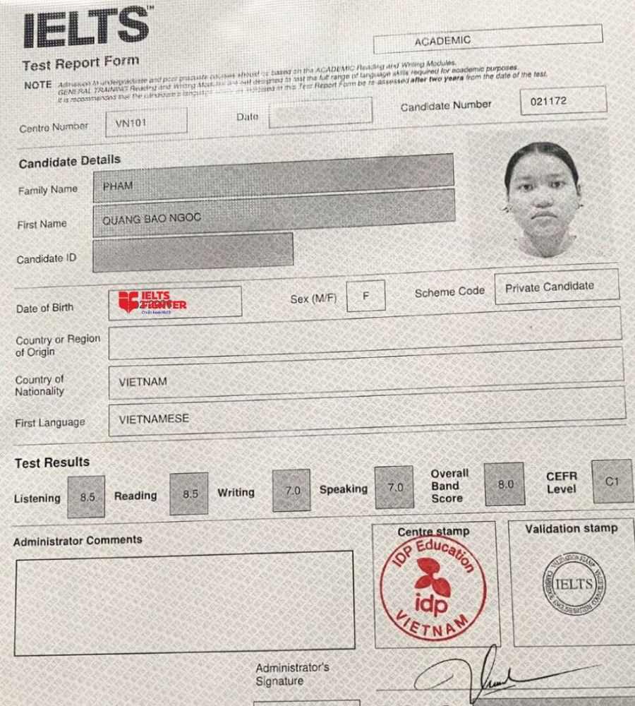 Học viên điểm cao IELTS Fighter Hồ Chí Minh