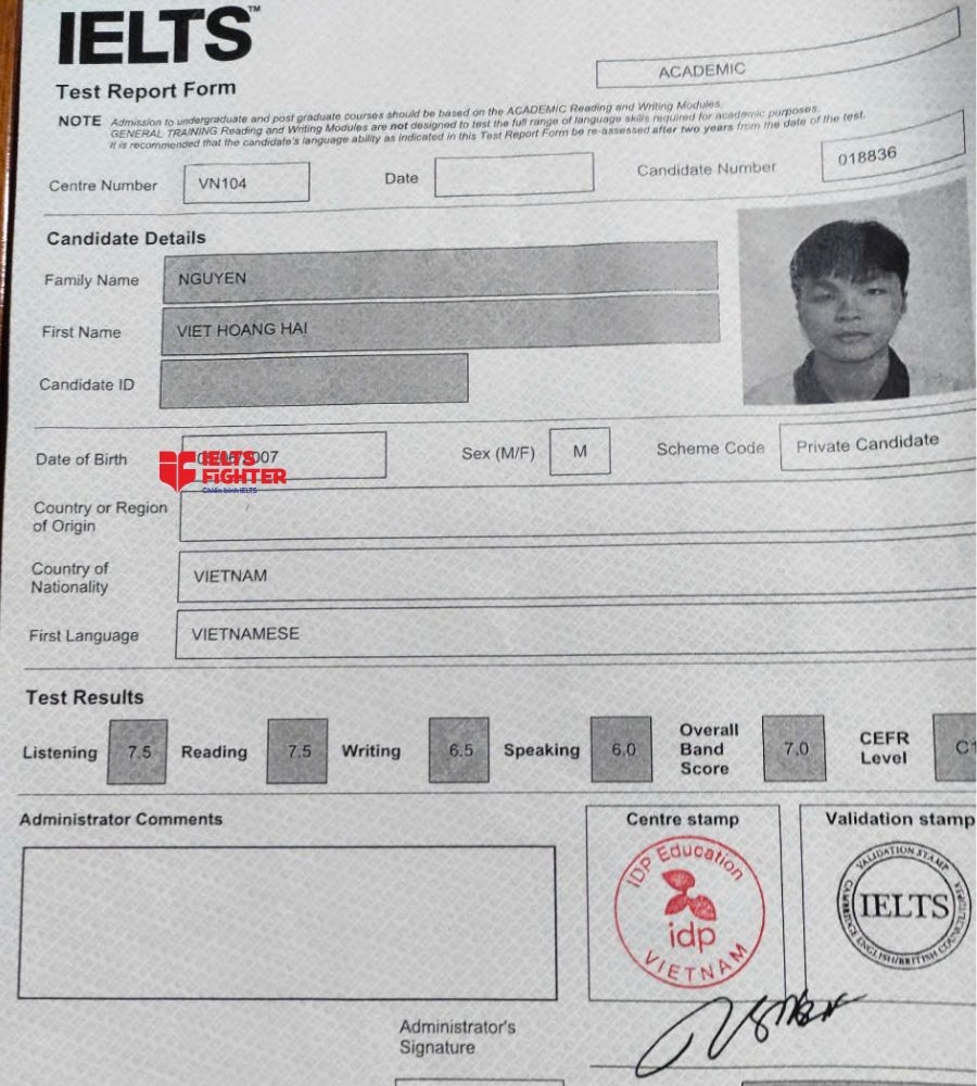 Chứng chỉ Nguyễn Viết Hoàng Hải  7.0 IELTS