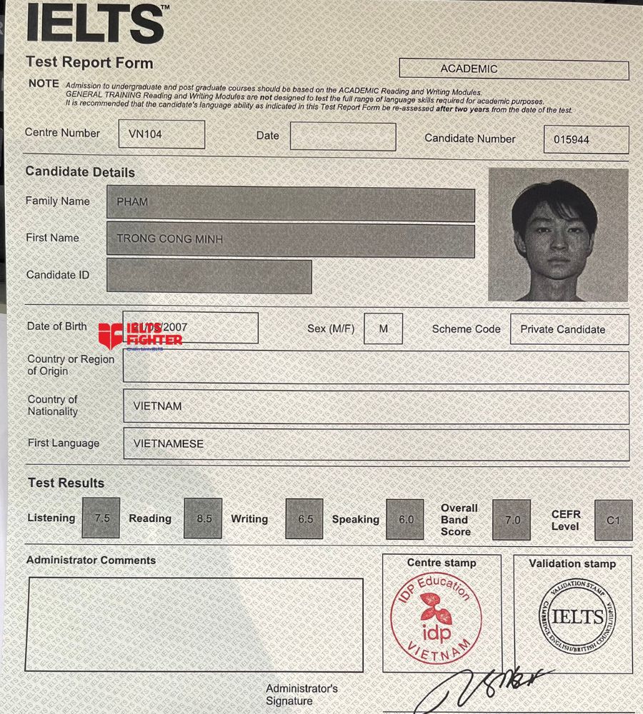Chứng chỉ Phạm Trọng C&ocirc;ng Minh  7.0 IELTS