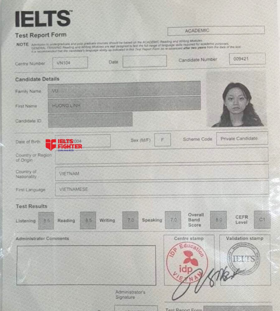 Hương linh 8.0 IELTS  