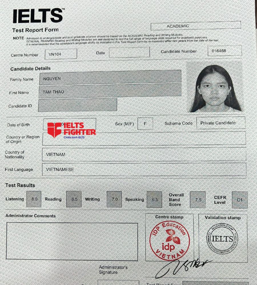 bảng điểm t&acirc;m thảo học sinh thpt chuy&ecirc;n sư phạm 7.0 IELTS