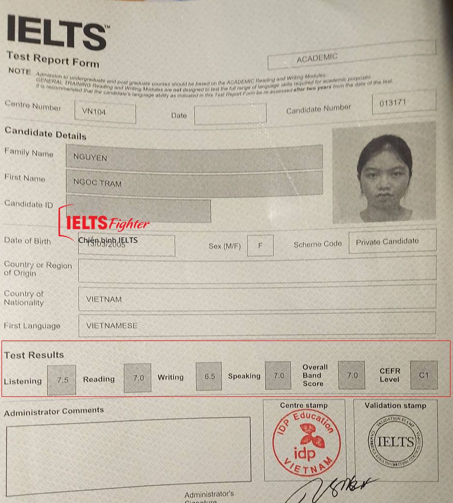 ngọc tr&acirc;m 7.0 ielts