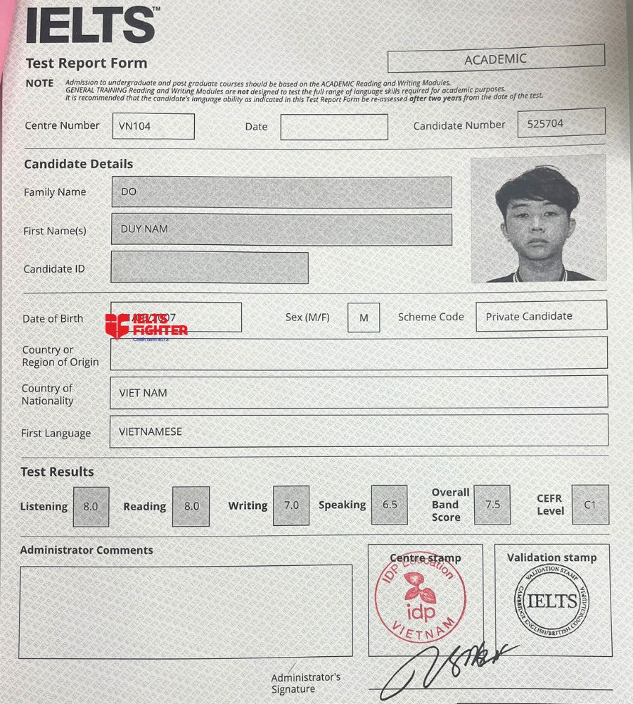 Chứng chỉ Đỗ Duy Nam  7.0 IELTS