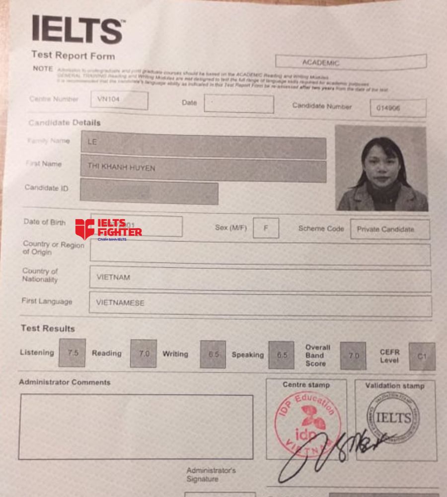 kh&aacute;nh huyền 7.0 ielts
