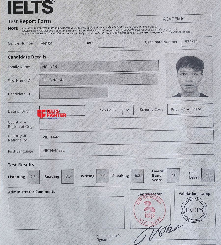 Chứng chỉ Nguyễn Trường An  7.0 IELTS