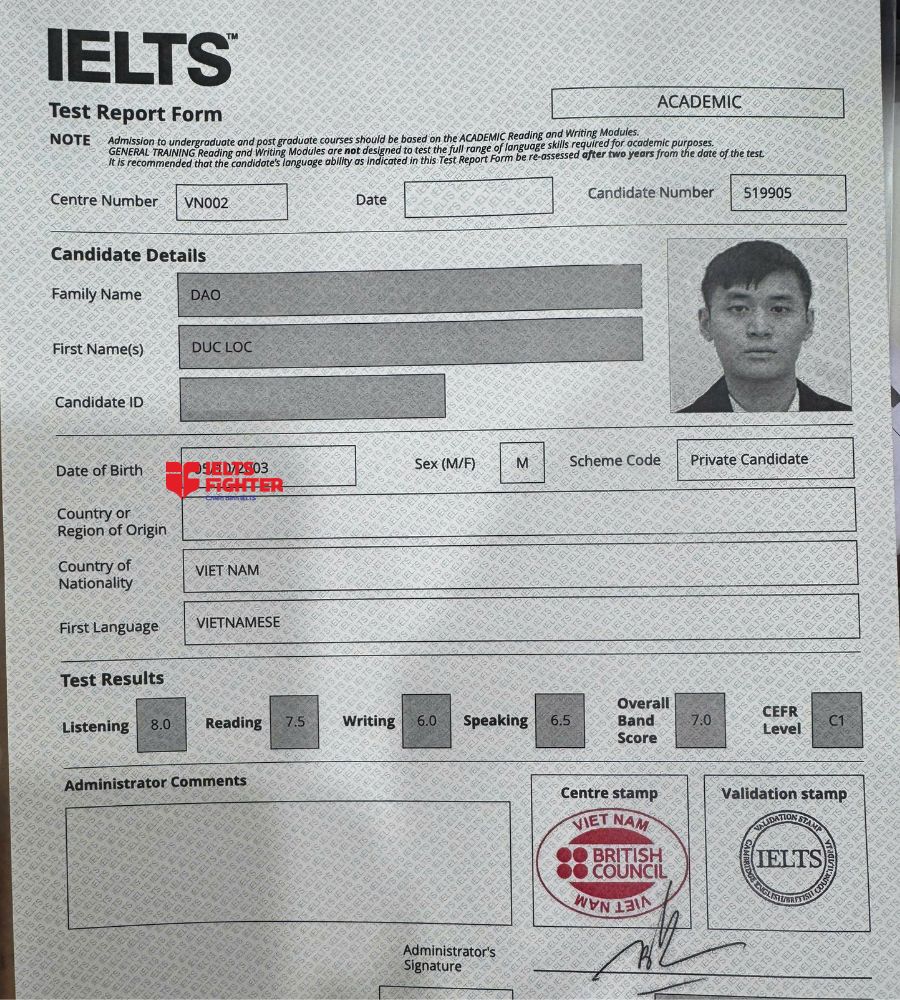 Chứng chỉ Đào Đức Lộc  7.0 IELTS