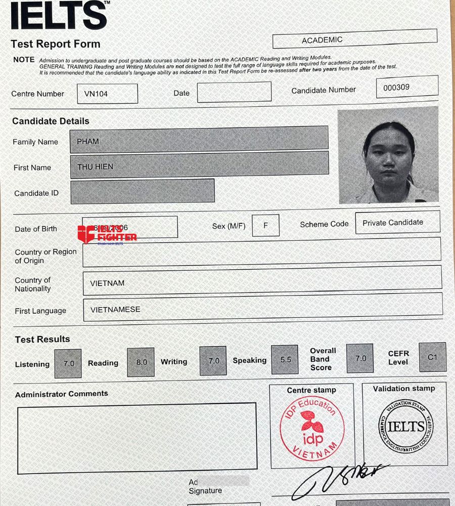 Chứng chỉ Phạm Thu Hiền 7.0 IELTS