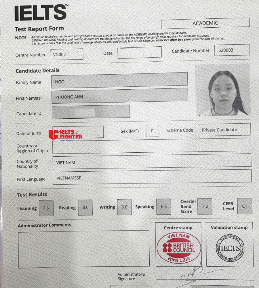 Chứng chỉ Ng&ocirc; Phương Anh  7.0 IELTS