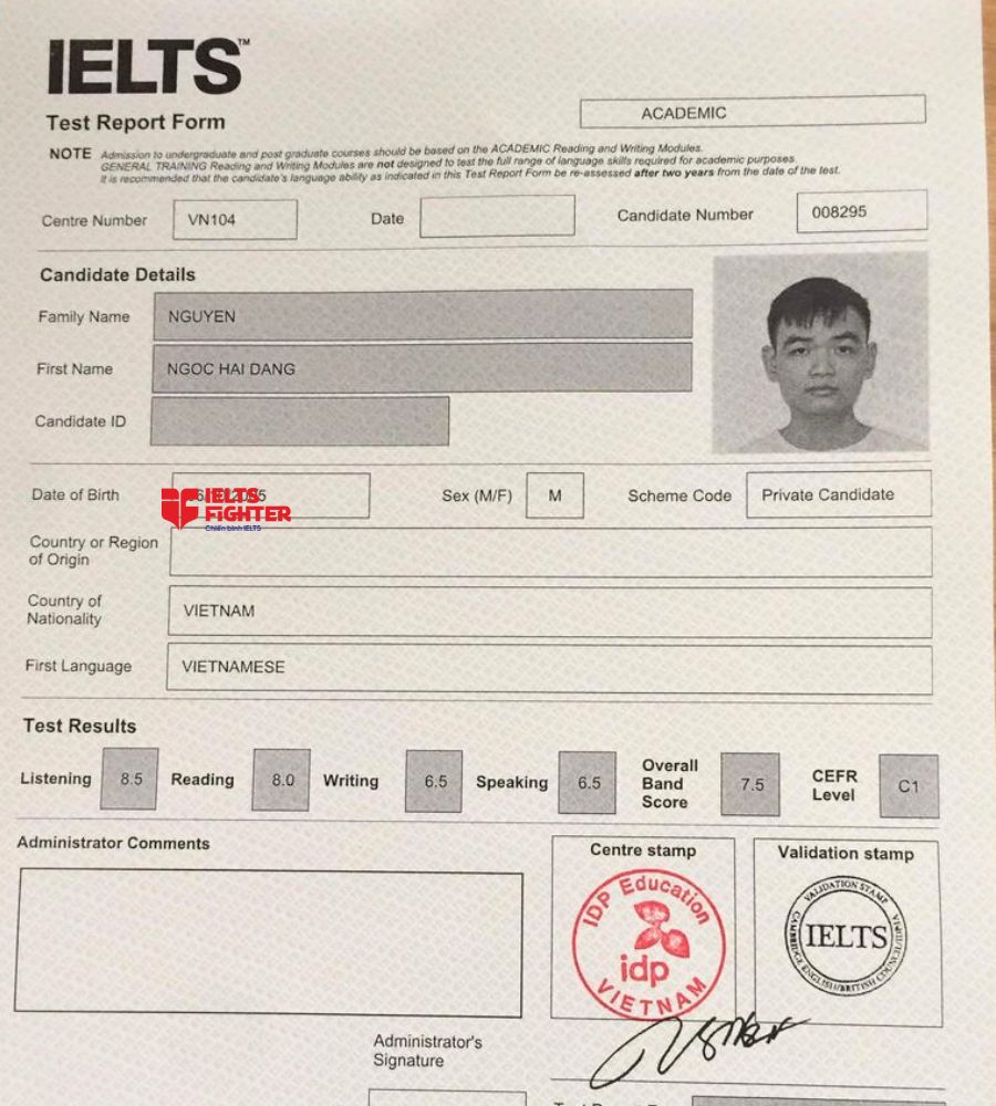 hải đăng 7.0 IELTS bảng điểm